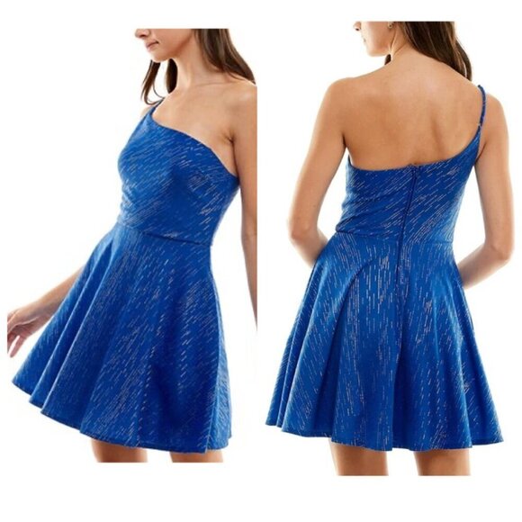 City Studio Womens Juniors Shimmer Mini Fit&Flare Dress Sz 11/12 Blue - Picture 1 of 11